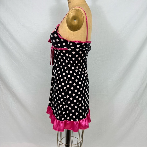 jenni by Jennifer Moore Black Nighty Polka Dots Pink Satin Trim Size Small - Picture 6 of 12